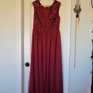 Ever Pretty Burgundy Sequin Maxi Dress
